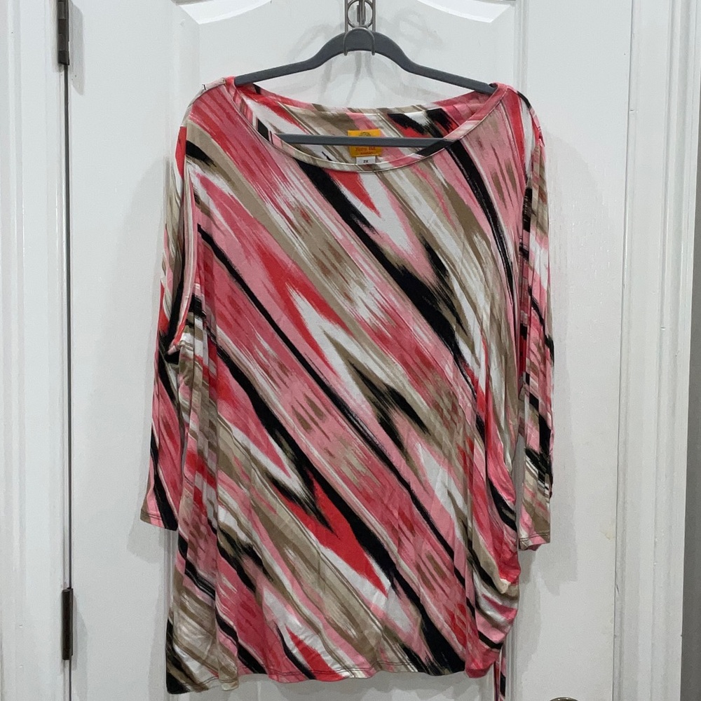 Ruby Rd. Pink and Black Abstract Long Sleeve Top